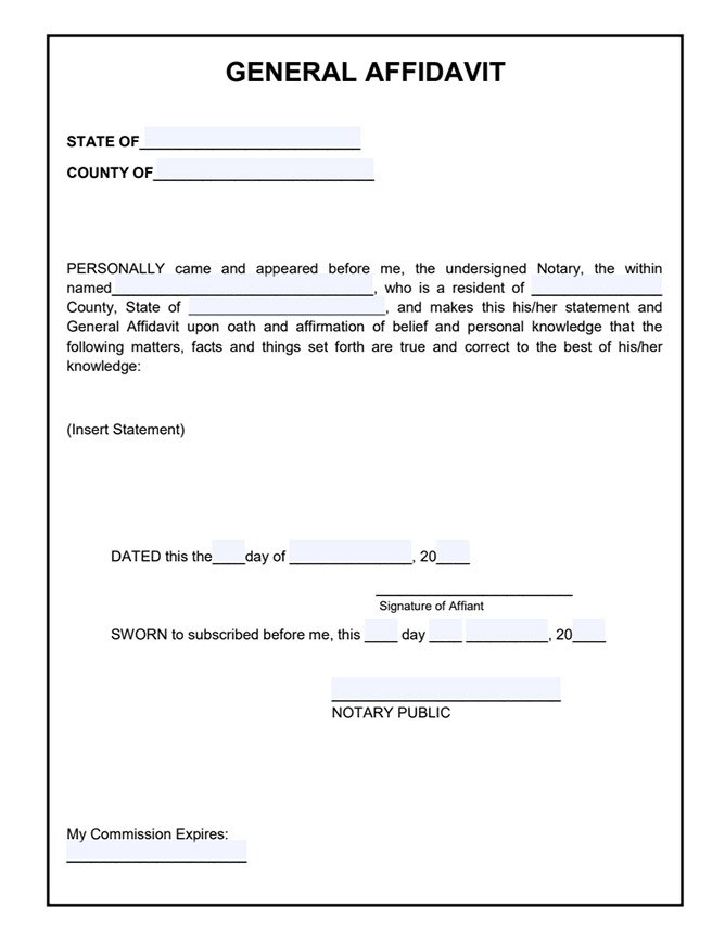 Sample of Affidavit Form 📝 Free General Affidavit Template