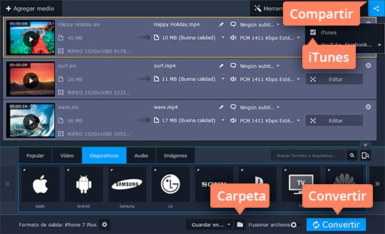Iniciar conversión del vídeo para iPhone Convierta sus vídeos para iPhone con el programa sencillo de Movavi