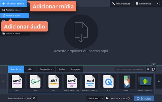 Adicionar arquivos de áudio Converta M4A para MP3 com o Movavi