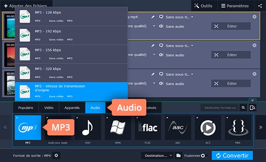 Choisir un format audio Extrayez l'audio d'une vidéo à l'aide de Movavi