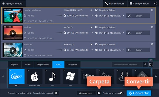 Guardar el audio Saque el audio de un vídeo con el software fácil de usar de Movavi