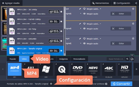 Elegir una opción necesaria Aprenda cómo reducir el peso de un vídeo con el convertidor de Movavi