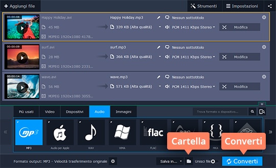 Fare clic su Converti Estraete MP3 dai video con Movavi