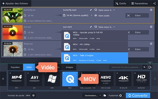 Cliquer sur le groupe MOV Convertissez vos fichiers QuikTime en AVI