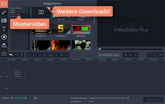 Movavi-Video zum Film hinzufügen Erstellen Sie Video-Montage mit Movavis Mustervideos