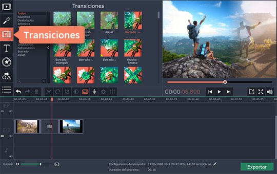 Añadir transiciones sorprendentes Añada transiciones para hacer un vídeo bonito