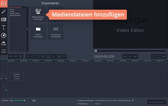 Neues Projekt in Movavi Video Editor starten Verwenden Sie die Untertitel-Software von Movavi