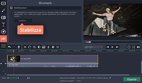 Avviare la stabilizzazione del video Scoprite come stabilizzare un video