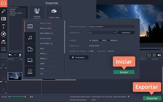 Exportar el vídeo girado Aprenda cómo girar un vídeo grabado con Movavi Video Editor