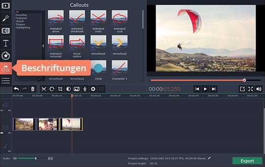 Grafiksymbole zum Video hinzufügen Setzen Sie Grafikelemente im Video ein, während Sie den Untertitel einfügen