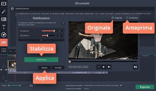 Impostare la precisione dell'analisi del video Provate il programma per stabilizzare video di Movavi