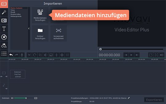 Medien zu Movavi Programm hinzufügen Setzen Sie Medien hinzu, um Montage-Video zu machen