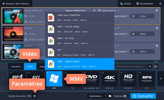 Choisir un nouveau format Convertissez WMV en d'autres formats vidéo sans peine
