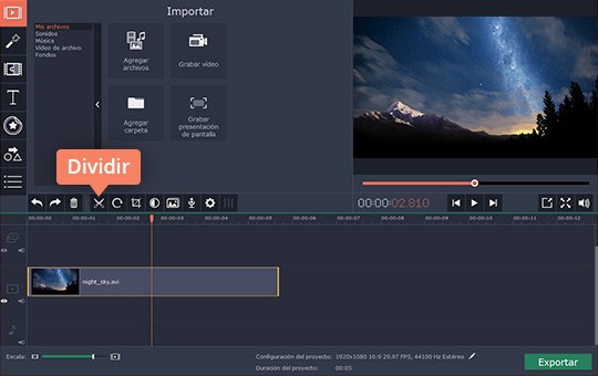 Especificar una parte del vídeo Use el poderoso programa para rotar vídeos de Movavi