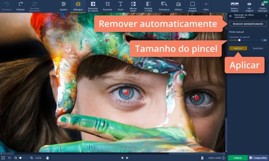Remover automaticamente para usar o modo automático Faça efeitos nos olhos com o Movavi Photo Editor