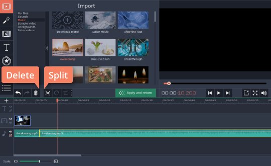 Cut the audio track Split or cut the audio track
