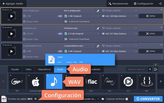 Elegir WAV para convertir Use el programa de Movavi para convertir audio a WAV