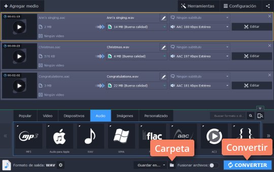 Convertir archivos a WAV Convierta MP3 a WAV en el programa fácil y sencillo de Movavi