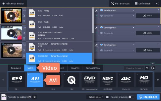 Selecionar a predefinição de destino Use o programa para ripar DVD com o Movavi