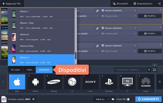 Scegliere il formato di uscita Scegli i parametri desiderati per convertire i video 4k