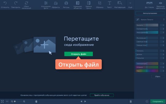 Загрузить изображение в программу Movavi Откройте изображение в Фоторедакторе Movavi, чтобы создать эффект старого фото
