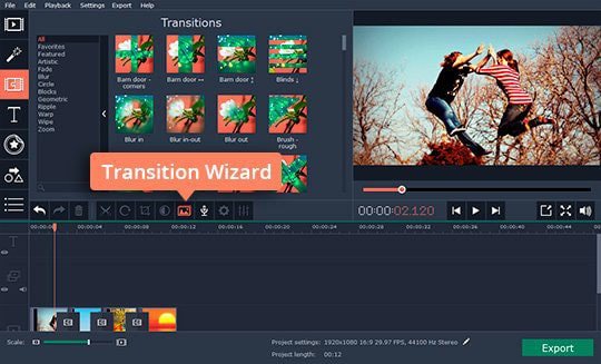 Insert transitions between all clips automatically Use Transition Wizard if you want to insert transitions between all video segments
