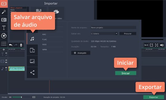Salvar arquivo de áudio Use o cortador de áudio com o Movavi