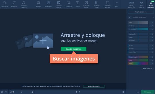 Haga clic en Buscar imágenes y seleccione la imagen que desee editar Superponer dos imágenes con Movavi Photo Editor