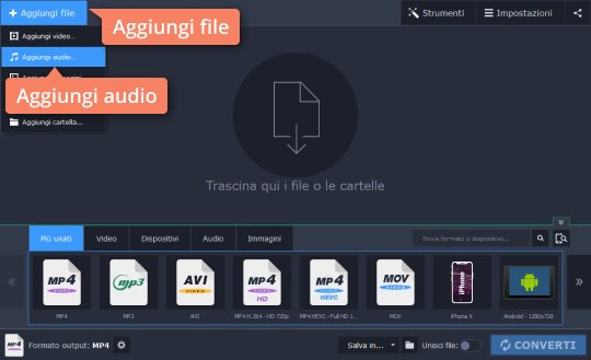 Aggiungere i file al programma Prova il convertitore di canzoni di Movavi
