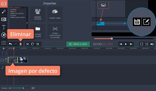 Pulsar Eliminar para la imagen que quiere quitar Use la app para hacer una intro de Movavi