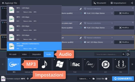 Selezionate il formato desiderato Aggiungi i file al convertitore di musica