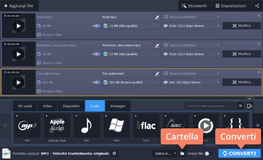 Salvare il file Fai clic per iniziare la conversione di musica