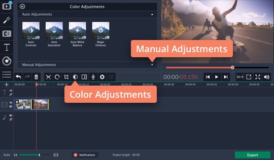 Adjust colors of your video Adjust the settings for the filter in the video