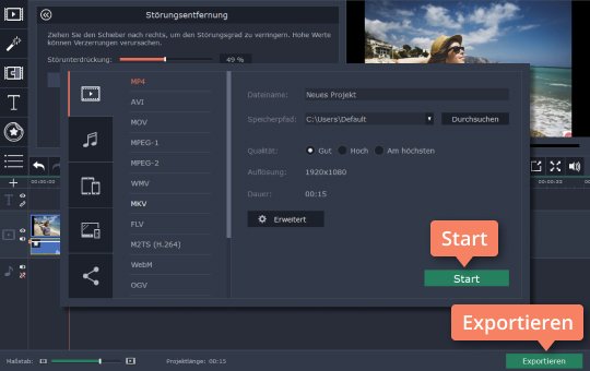Mediadateien exportieren Speichern Sie Video, nachdem Sie Rauschen entfernt haben