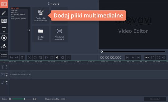 Dodać pliki wideo Dodaj pliki, aby usunąć dźwięk z filmu w programie Movavi