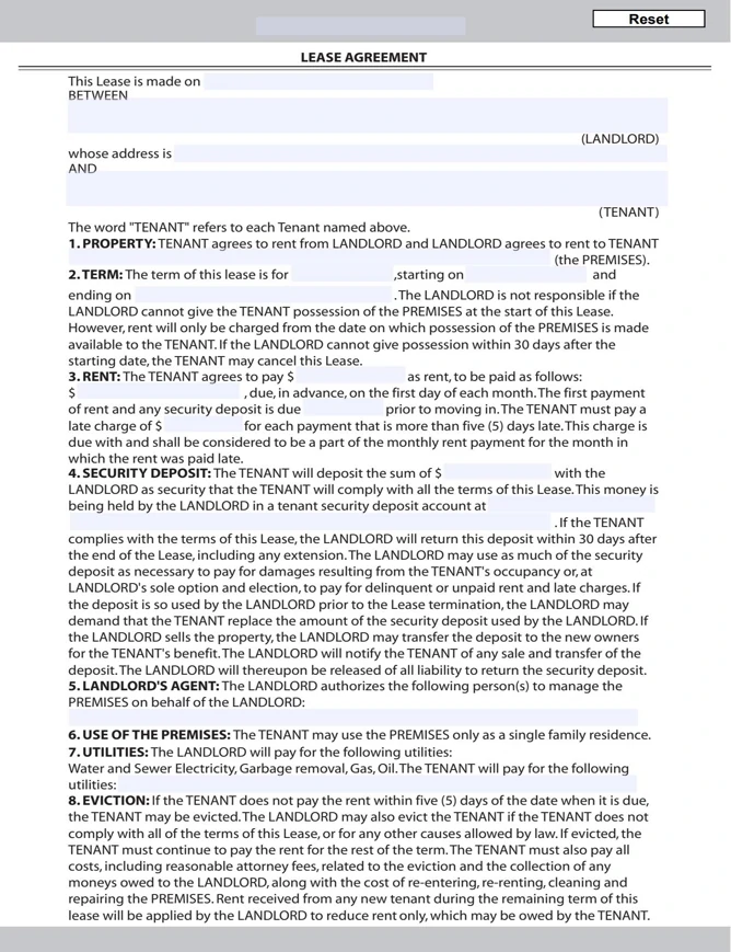 lease agreement form residential lease agreement template