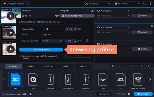 Kompresować pliki przed zmianą mp4 na avi Kompresuj pliki i konwertuj próbkę przed zmianą mp4 na avi w programie Movavi