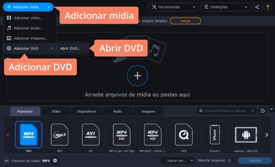 Adicionar vídeos de DVD ao programa Converta arquivos VOB com o Movavi Video Converter