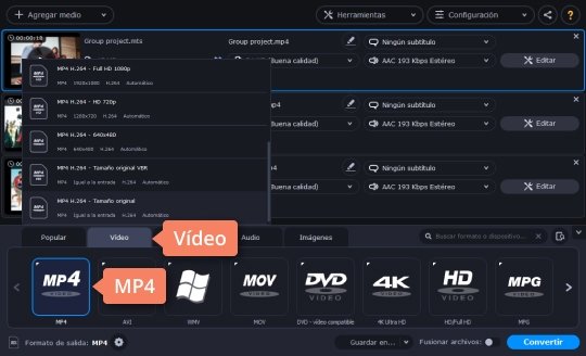 Elegir el formato deseado Convierta MTS a SVI y otros formatos fácilmente con Movavi Video Converter