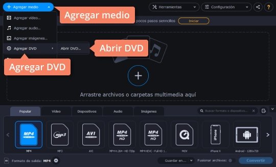 Añadir un archivo al software Convierta su vídeo VOB a MP4 u otros formatos con Movavi Video Converter
