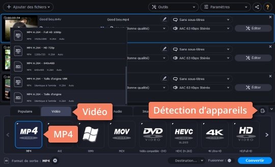 Choisir un format vidéo de sortie Ajouter des fichiers M4V