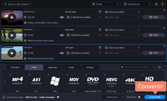 Enregistrer les fichiers Utilisez le convertisseur MOV en MP4 de Movavi