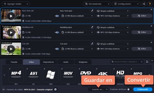 Convertir el vídeo VOB Convierta un MP4 a VOB y viceversa con el programa fácil de Movavi