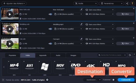 Démarrer la conversion Commencer à convertir un fichier VOB en MP4