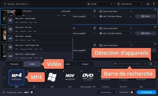 Choisir le format ou l'appareil préféré Compressez une vidéo sans perte de qualité