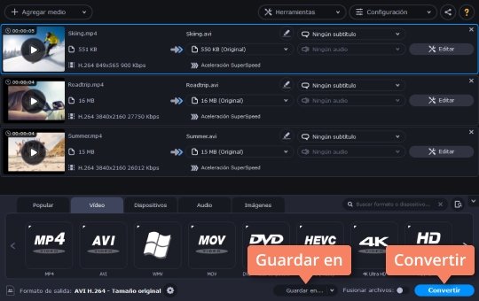 Ejecutar la conversión Pase de MP4 a AVI rápidamente con Movavi Video Converter