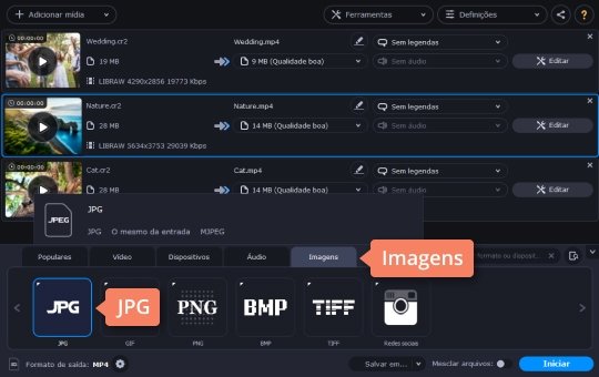 Selecionar o formato da imagem Converta RAW em JPG com o Movavi Video Converter