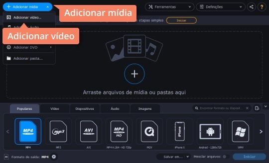 Adicionar arquivos WMV ao programa Use o conversor de vídeo WMV para MP4 com o Movavi