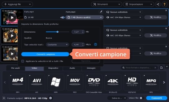 Impostare i paramentri desiderati Comprimete i file video con Movavi Video Converter