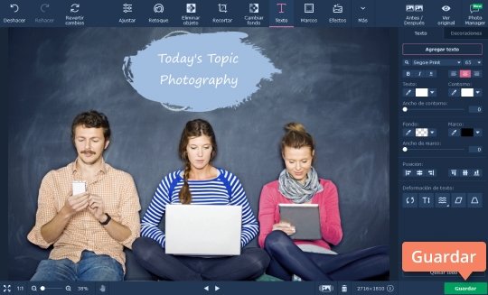 Guardar la foto editada Añada un texto a su foto usando el programa de Movavi